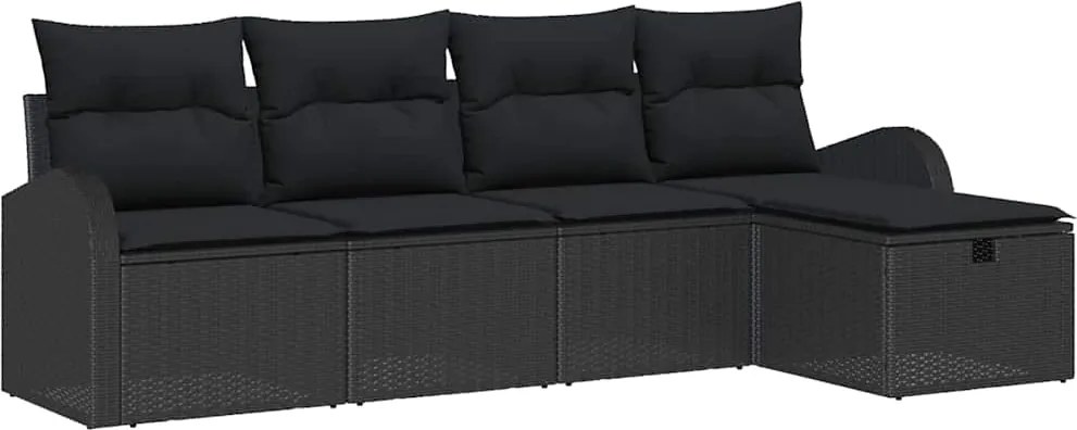 vidaXL Kerti Kanapé Szett párnával tárolóval 5 pcs Fekete Poli rattan