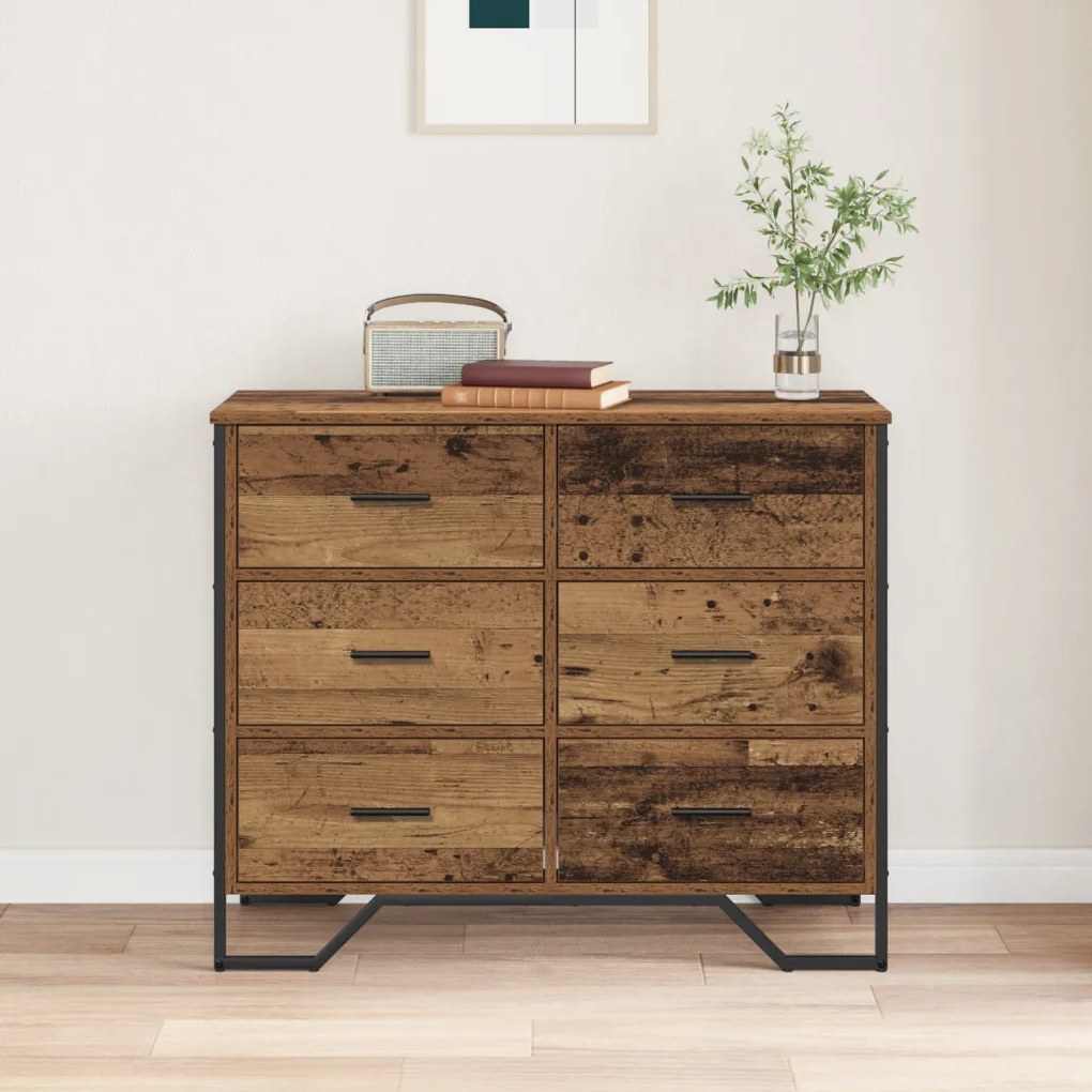 vidaXL Fiókos Szekrény Régi Fa 91x35.5x74.5 cm Szerelt Fa