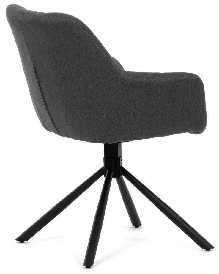 Scaun de sufragerie pivotant, țesătură gri închis, mecanism rotativ 90°/90° (stânga/dreapta), metal negru