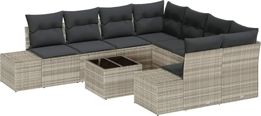 vidaXL Kerti Kanapé Szett párnával 9 pcs Világosszürke polirattan