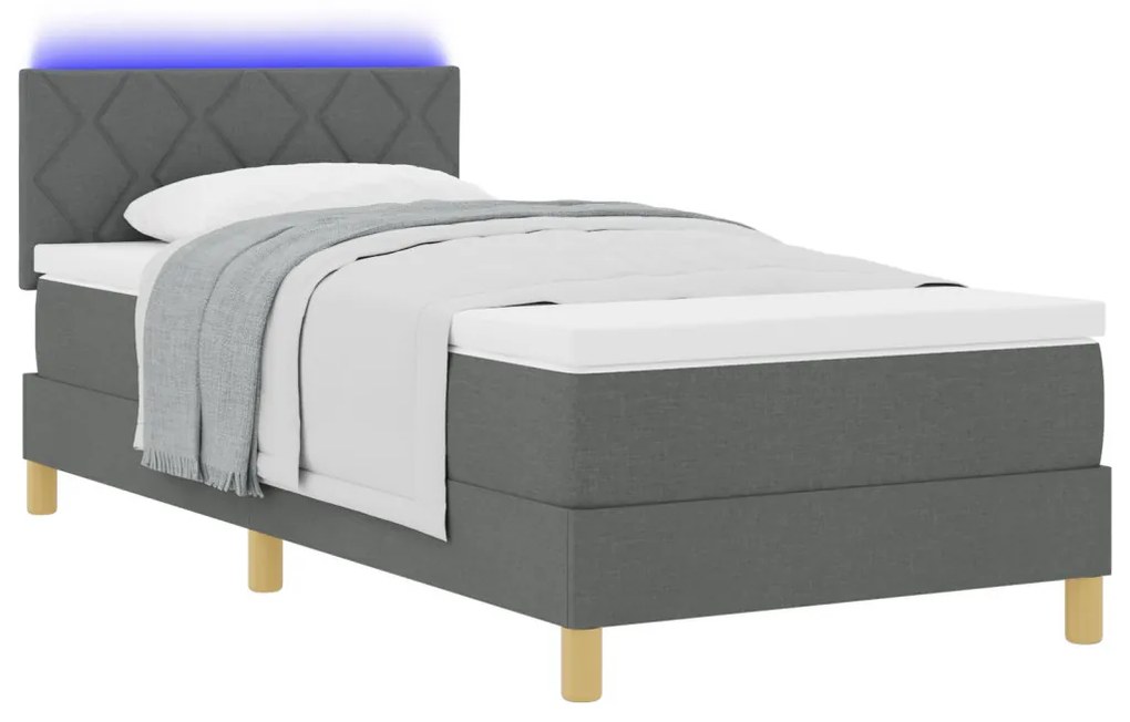 Box Spring ágy matraccal & LED világítással Sötétszürke 90x190 cm Szövet