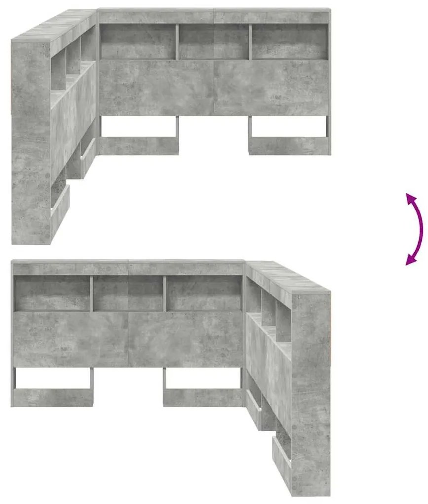 Tároló fejtámla polcokkal tárolóval Beton szürke 120 cm Faanyag