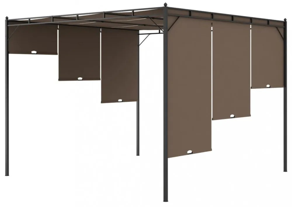 tópszínű kerti pavilon oldalfüggönnyel 3 x 3 x 2,25 m
