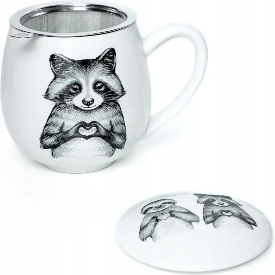 Elegáns teásbögre porcelán teafőző fedél, mosómedve és lajhár