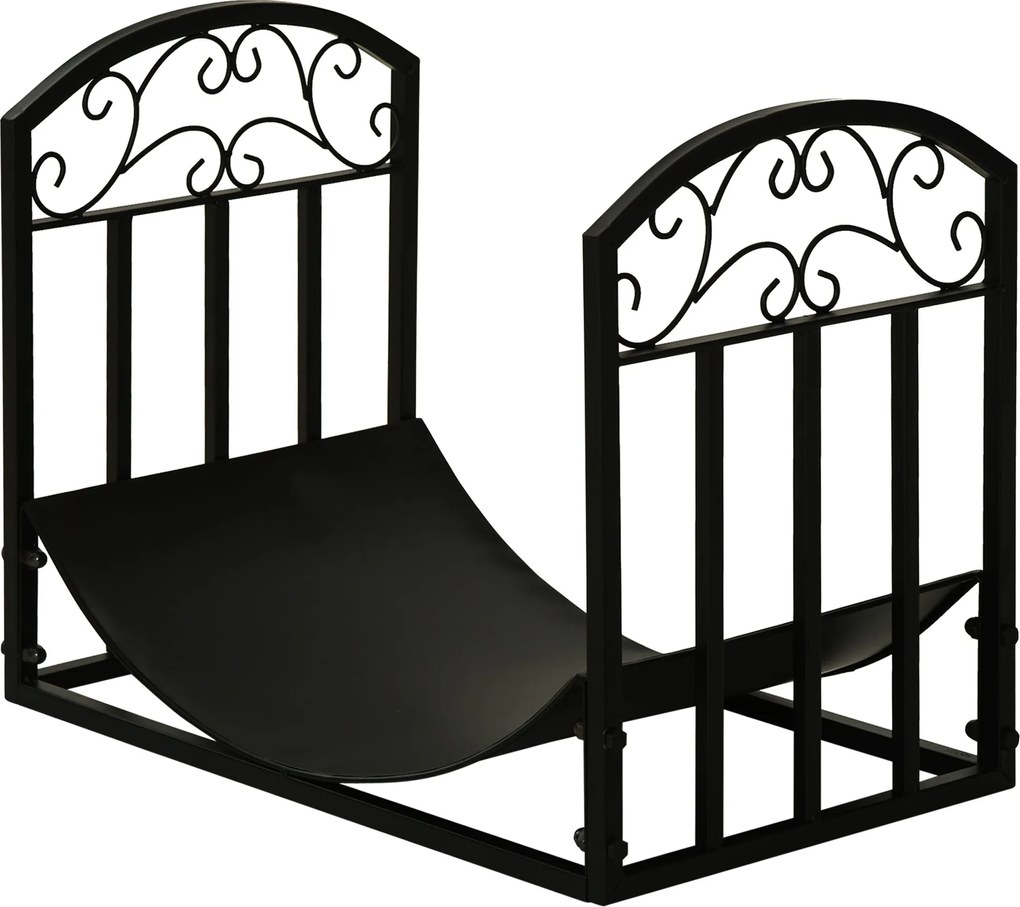 Outsunny Kandalló Tűzifatartó 60 kg Kapacitású Tűzifa állvány Fekete Fém 60.5 x 36 x 46.5 cm | Aosom