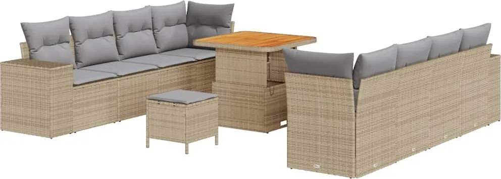 vidaXL Kerti Kanapé Szett 11 pcs Beige és Világosszürke polirattan