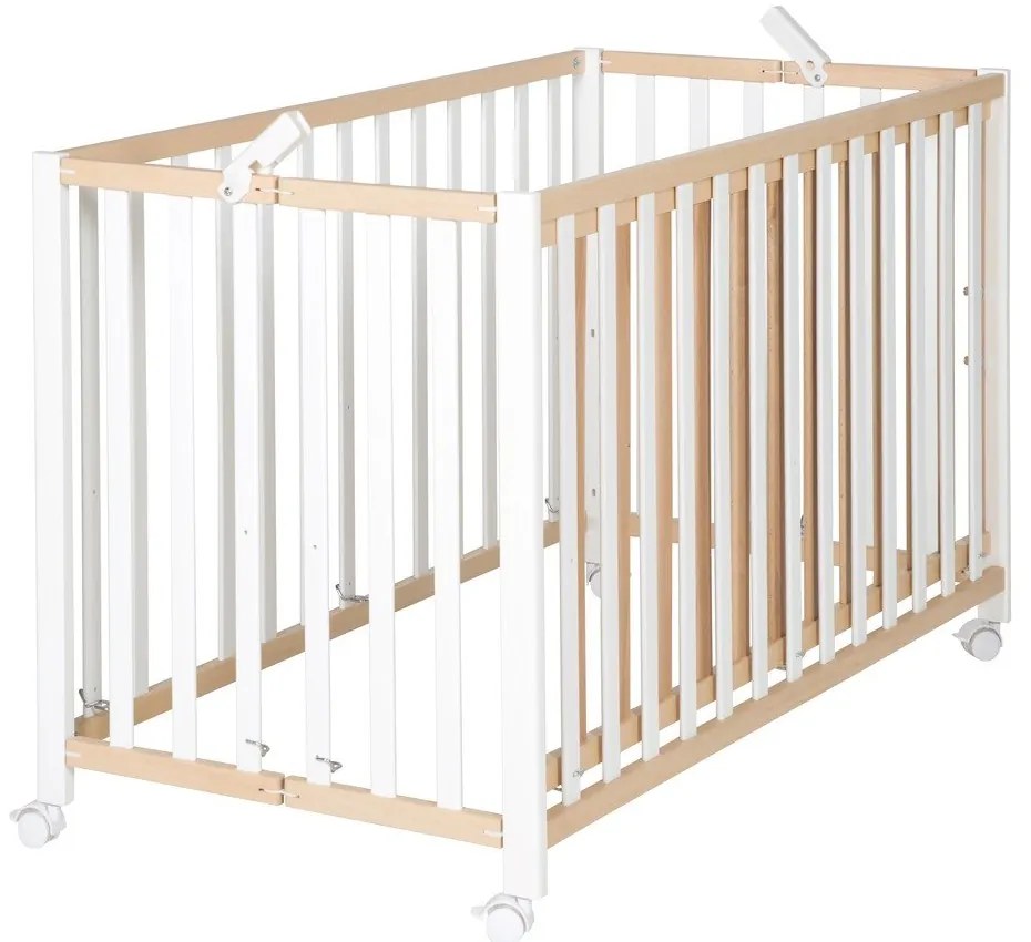 Fehér-natúr színű összecsukható gurulós babaágy 60x120 cm Fold up – Roba