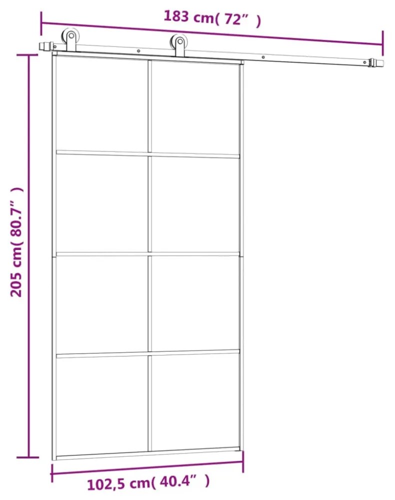 ESG üveg-alumínium tolóajtó fémszerelvény-szettel 102,5x205 cm