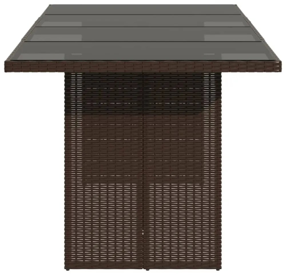 barna polyrattan üveglapos kerti asztal 190 x 80 x 74 cm