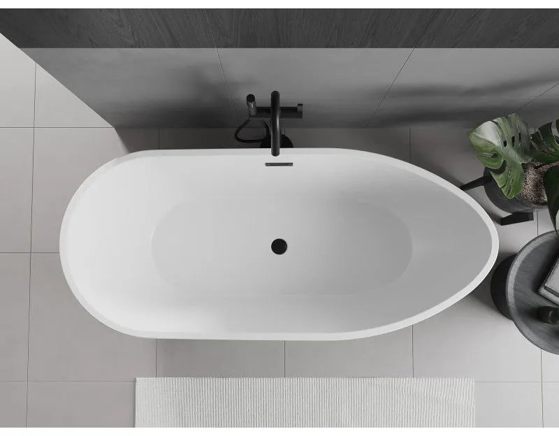 Mexen Eos, szabadon álló kád 150 x 75 cm, fehér-fekete, fekete matt túlfolyó, 52471507575-70