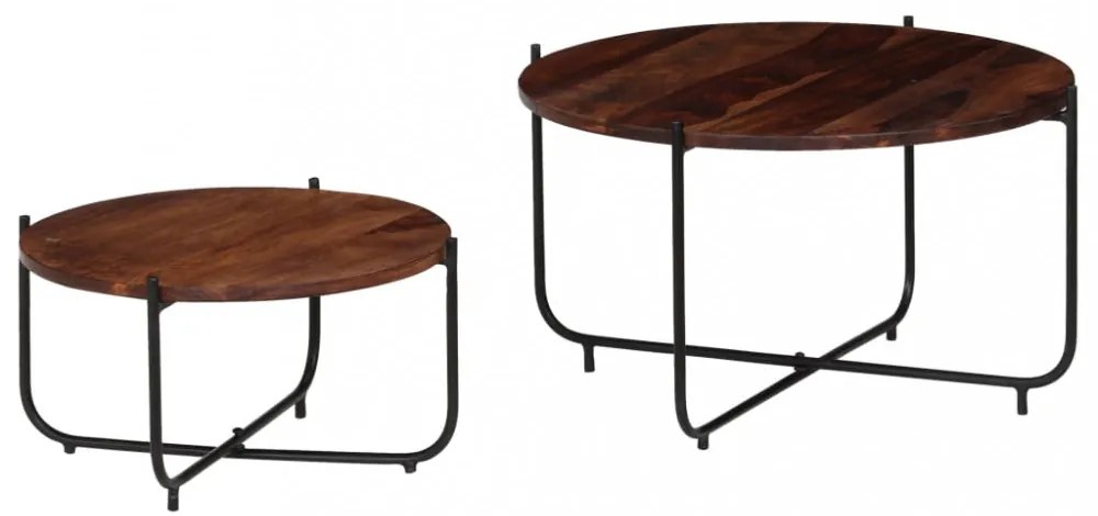 2 db tömör akácfából dohányzóasztal 60 x 35 cm