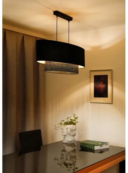 Duolla - Csillár zsinóron DOUBLE OVAL RATTAN 2xE27/15W/230V fekete/rattan