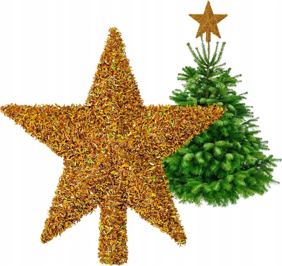 Arany Holografikus Csillag Karácsonyfadísz 20 CM