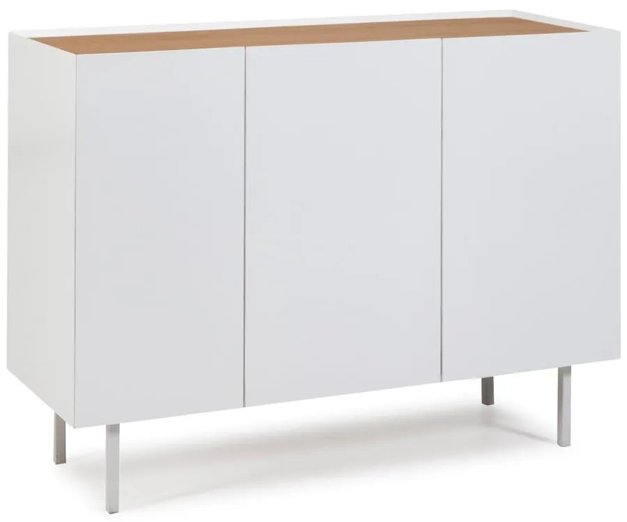 Fehér alacsony komód tölgyfa dekorral 110x85 cm Arista – Teulat