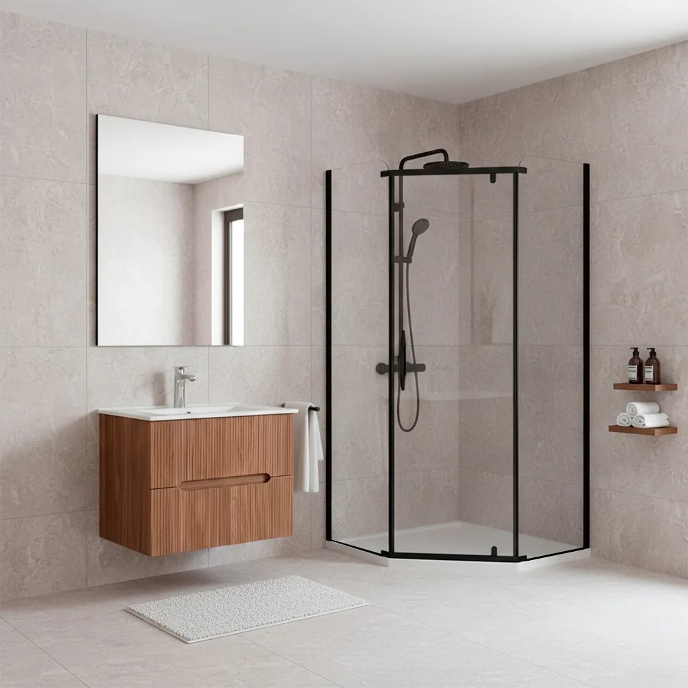 Celtic 90x90 cm ötszögletű zuhanykabin zuhanytálcával fekete