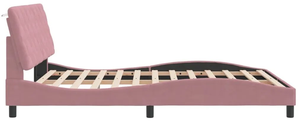 rózsaszín bársony ágykeret LED-ekkel matrac nélkül 160 x 200 cm