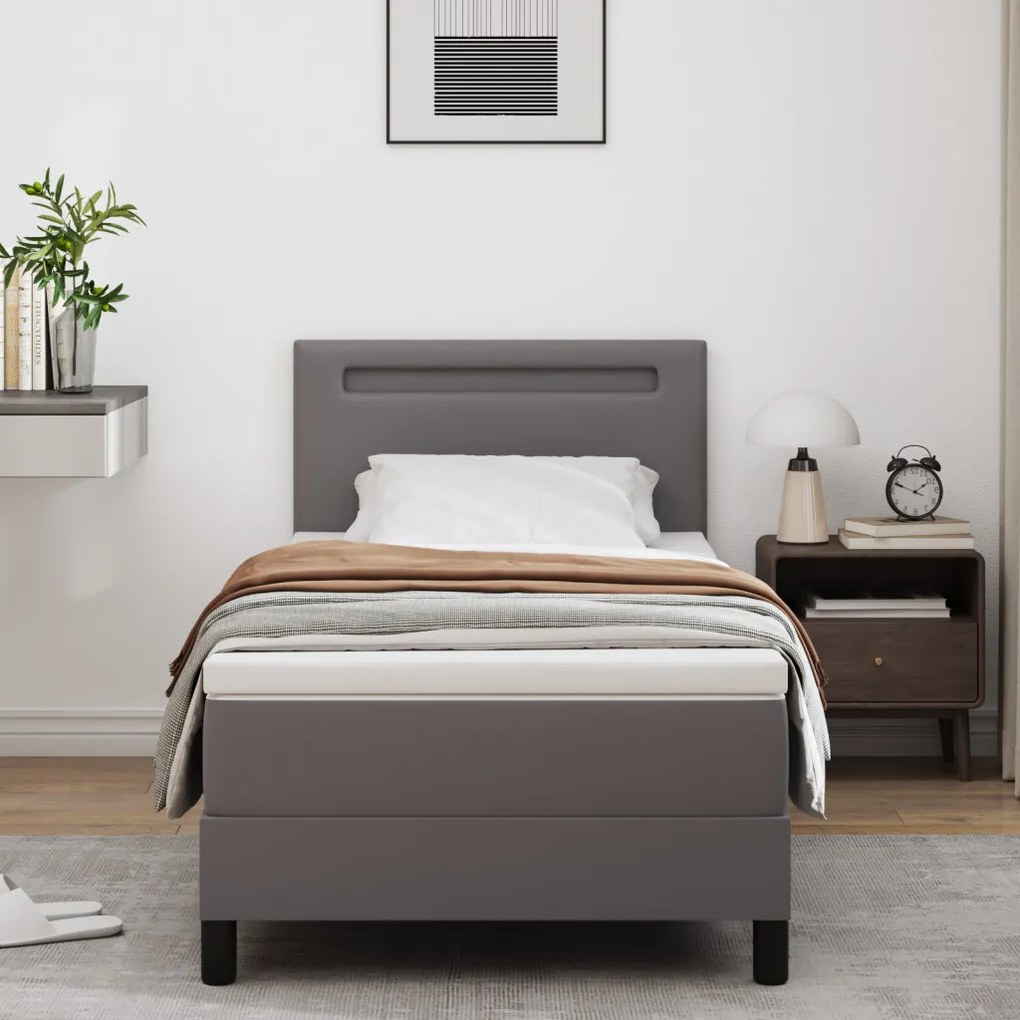 Boxspring ágy matracszal szürkében, 100 x 200 cm, műbőr
