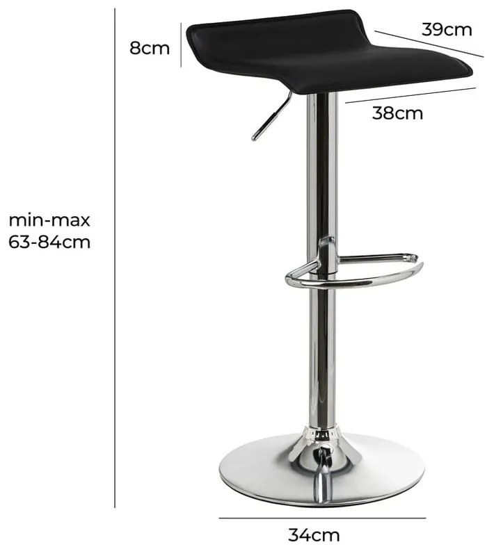 Fekete kárpitozott állítható magasságú bárszék szett 2 db-os (ülésmagasság 63 cm) – Casa Selección