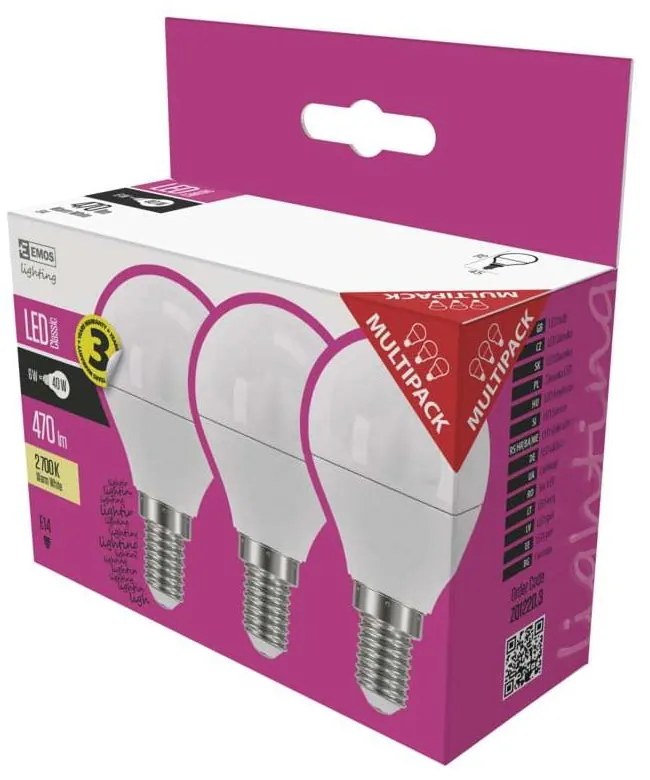 Classic Mini Globe Warm White 3 db LED izzó, WW, 5W E14 - EMOS