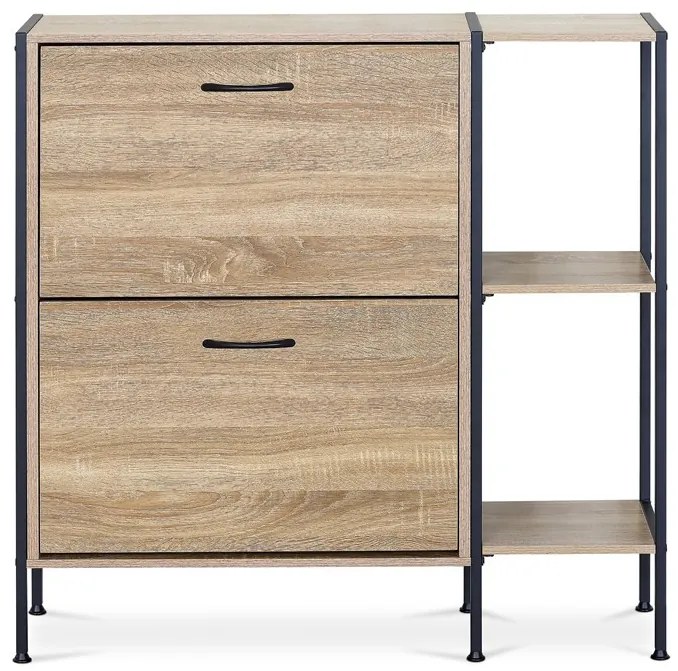 Cipősszekrény tölgy színben 2 rekesszel és polcokkal. Tartós MDF-ből