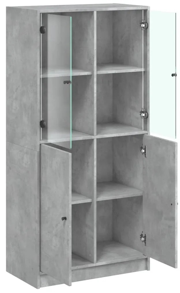 betonszürke szerelt fa magasszekrény ajtókkal 68x37x142 cm