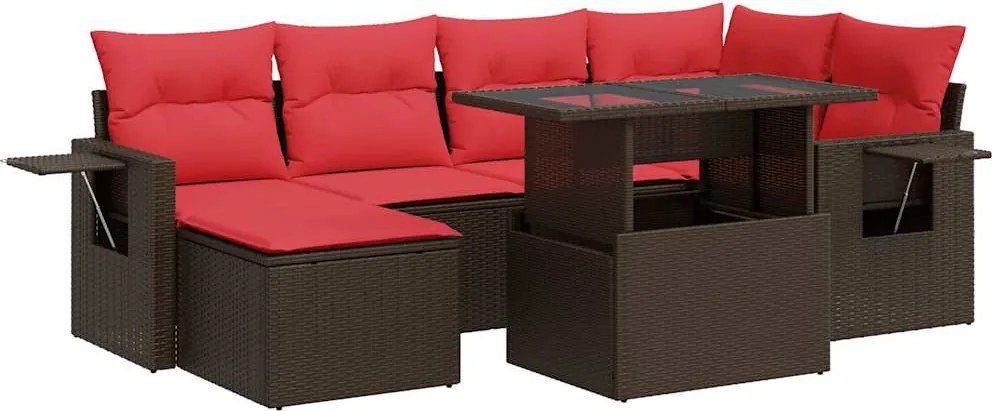 vidaXL 7 részes barna polyrattan akácfa kerti ülőgarnitúra párnákkal