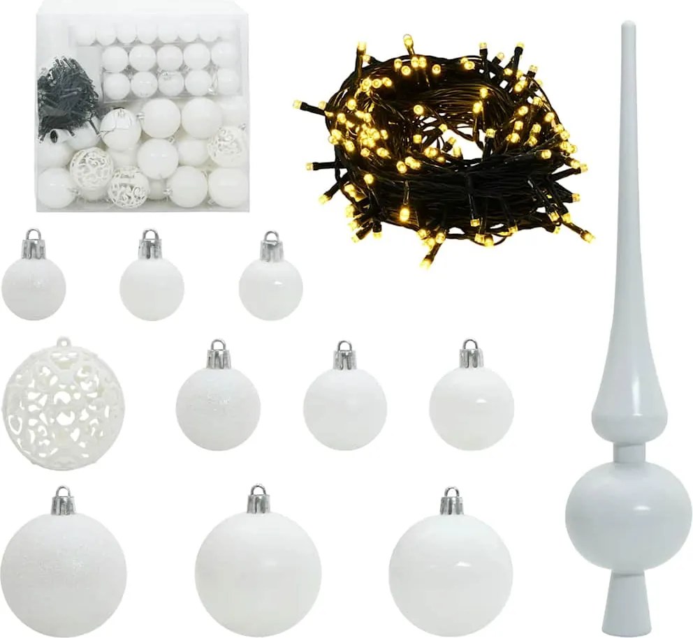vidaXL Karácsonyi Díszgömb Készlet 300 LED-del 120 pcs Fehér Műanyag