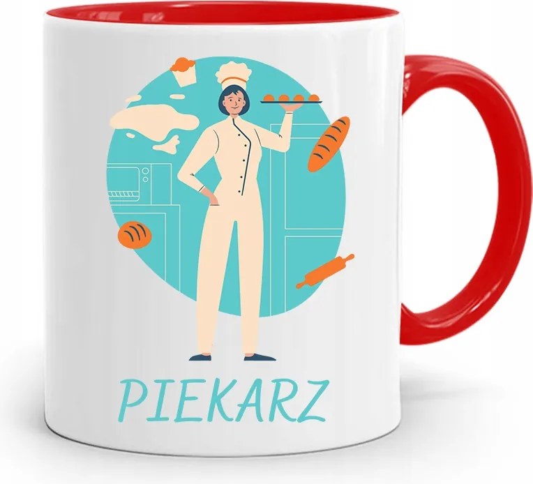 Piros Bögre Szakácsnak Péknő nyomtatott fényképpel