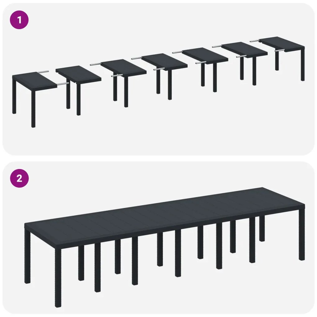 13 db-os Kert Étkező Szett párnák fehér polirattan, Kert Asztal Fehér 200x100x73 cm polirattan, Kert Asztal Fehér 150x100x73 cm polirattan, Kert Székek párnákkal 4 db fehér polirattan