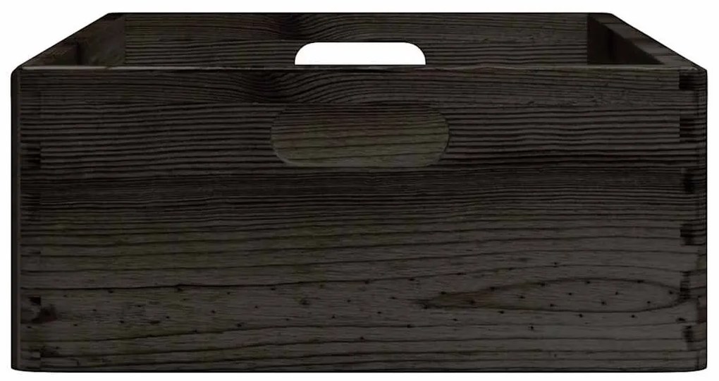 Fa doboz fogantyúkkal fekete 40x30x13 cm tömör fa fenyő