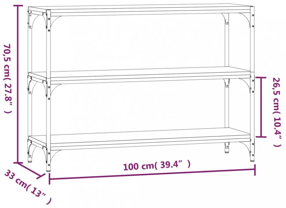 fekete szerelt fa és acél könyvszekrény 100 x 33 x 70,5 cm