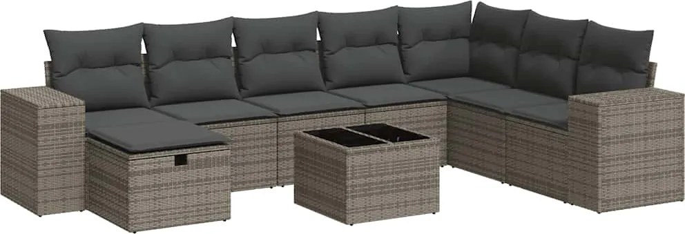vidaXL 9 részes szürke polyrattan kerti ülőgarnitúra párnákkal
