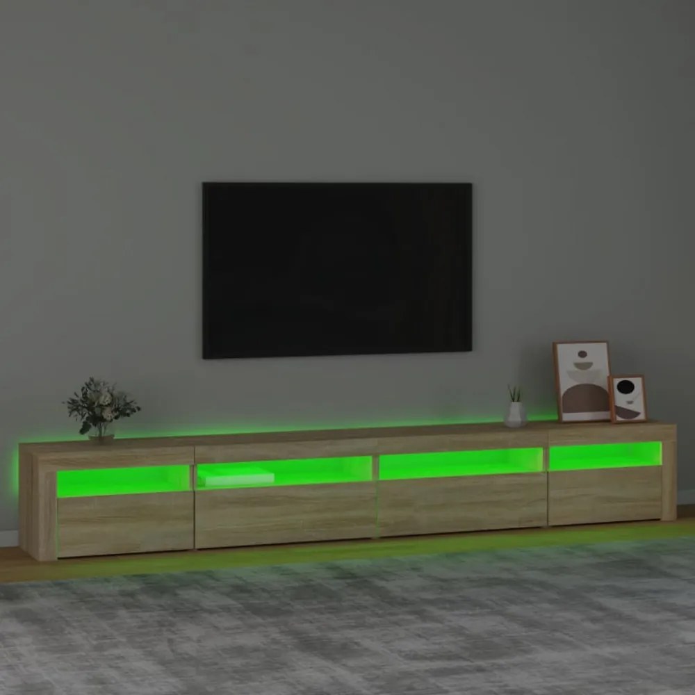 sonoma tölgy színű TV-szekrény LED-lámpákkal 270x35x40 cm