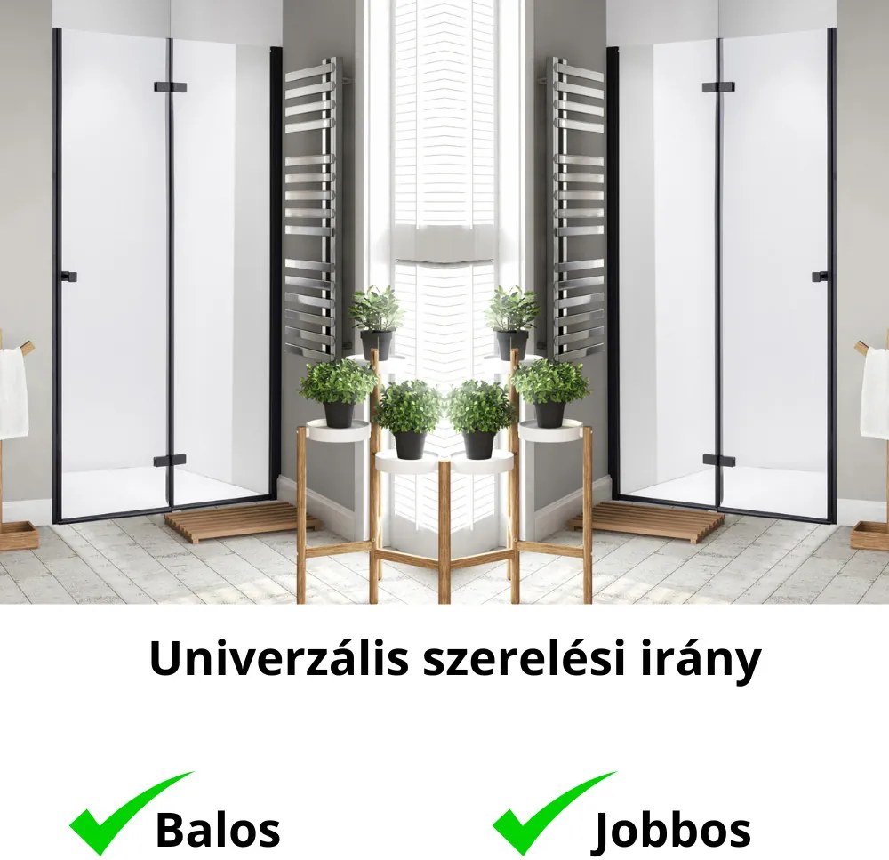 Stuxi Verona Black 90 cm széles csukló zuhanyajtó, 6 mm vízlepergető üveggel, fekete profillal