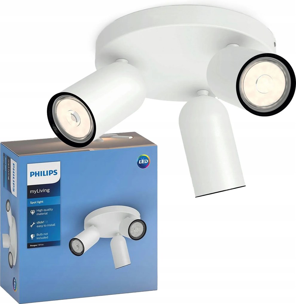 Mennyezeti lámpa Falra szerelhető spotlámpa 3x GU10 fehér Pongee Philips