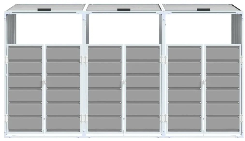 szürke acél kerekes szemetes tároló 3 szemeteskukához 216 x 81 x 115 cm