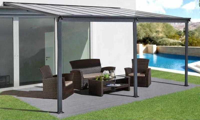 Féltetős alumínium pergola P-496-1 antracit átlátszó tetővel 303 cm x 496 cm