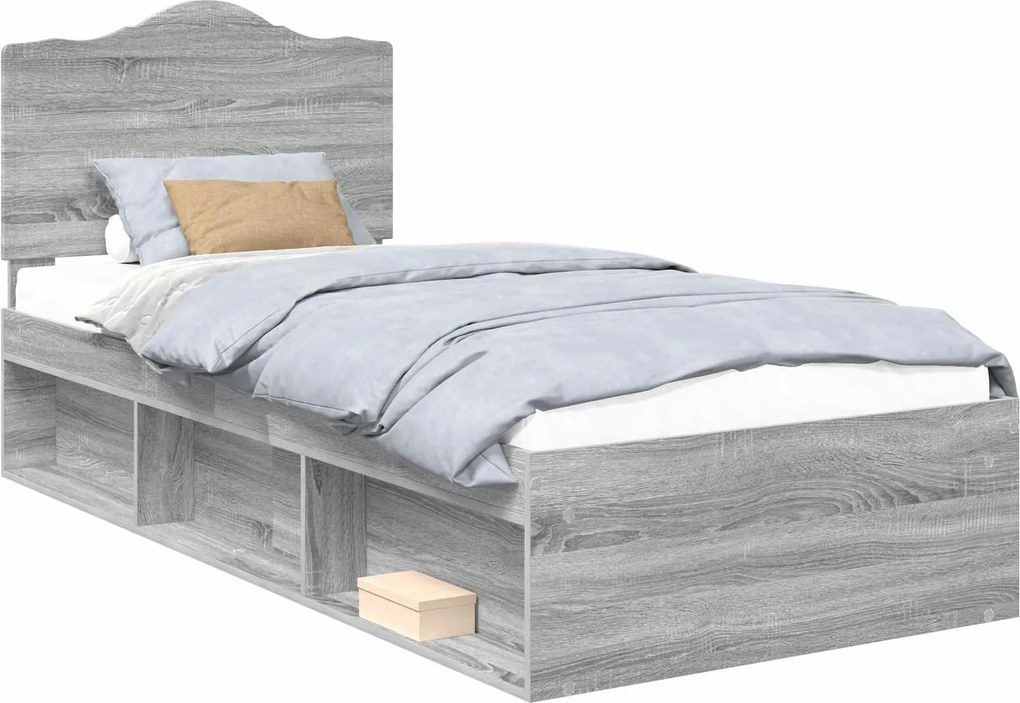 vidaXL Ágykeret fejtámlával Szürke Sonoma 100 x 200 cm Tömör fenyőfa