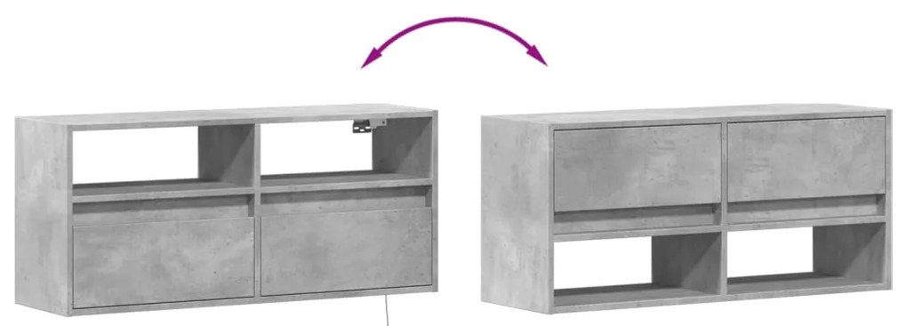 betonszürke falra szerelhető TV-szekrény LED-del 100x31x45 cm