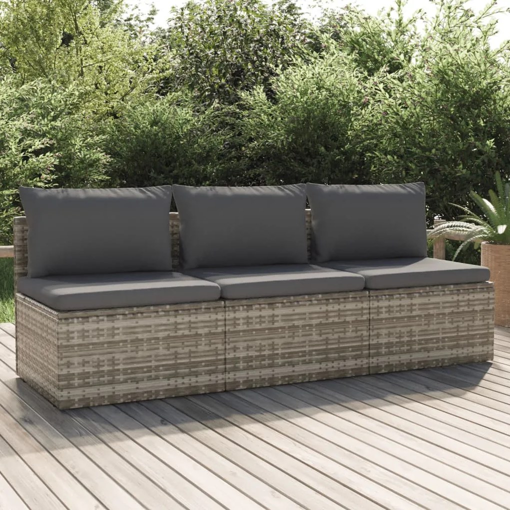 3 személyes szürke polyrattan kerti kanapé párnával
