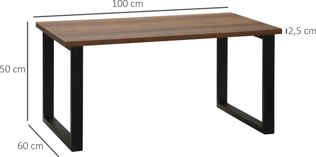 HOMCOM Téglalap Alakú Kávézóasztal Ipari Stílusban Fém Lábbal és Fa Hatású Top - 100 x 60 x 50 cm | Aosom