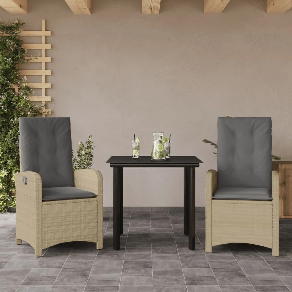 3 részes vegyes bézs polyrattan kerti étkezőgarnitúra párnákkal