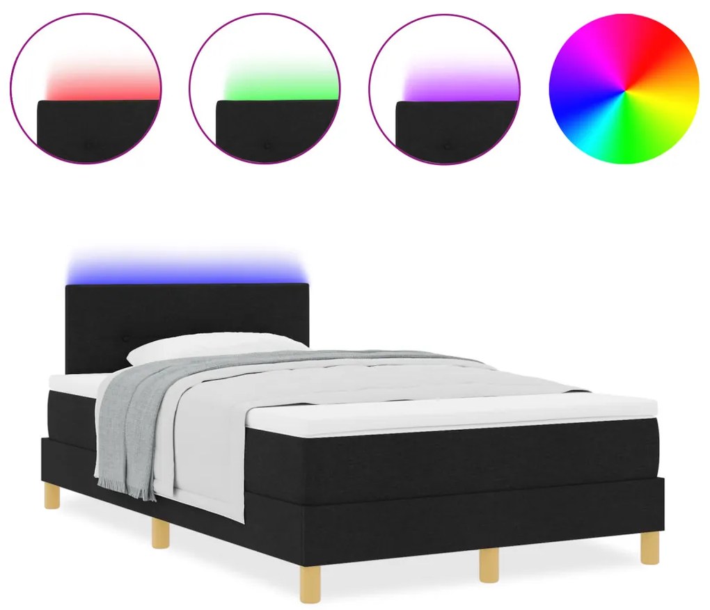 Boxspring Ágy Mattal és LED Fekete 120x200 cm Szövet