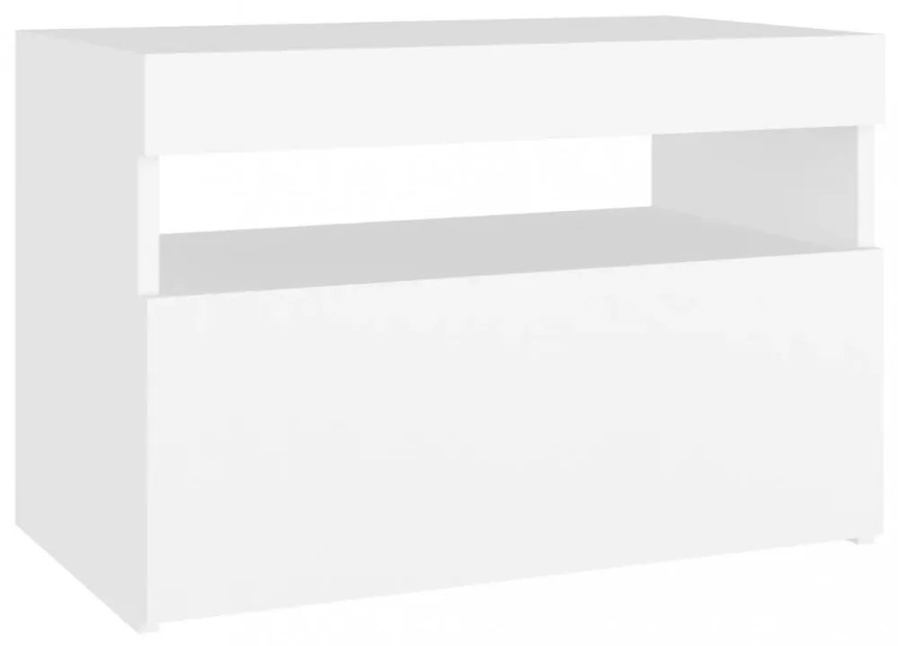 2 db fehér éjjeliszekrény LED-lámpákkal 60x35x40 cm szerelt fa