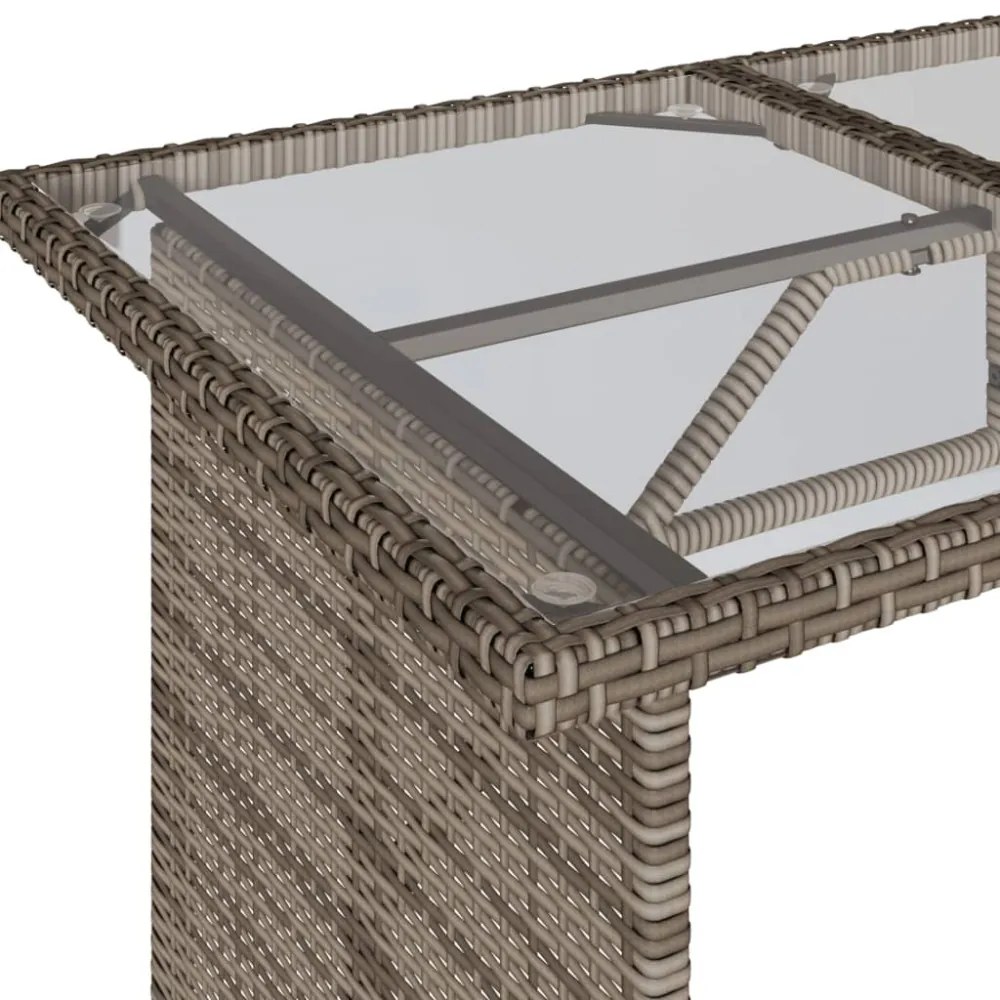 szürke polyrattan üveglapos kerti asztal 110x68x70 cm
