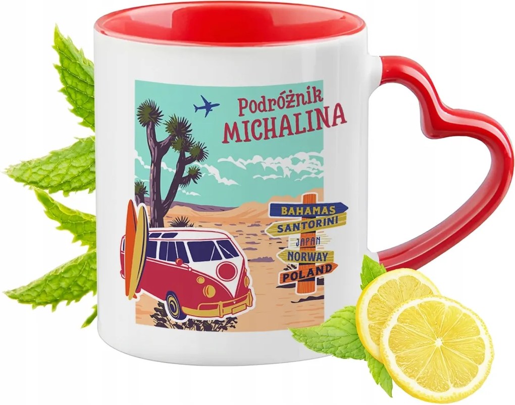 Piros bögre szív alakú füllel Michalina Ajándék