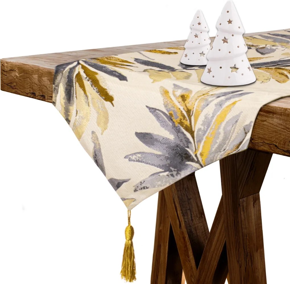 Asztalterítő Abrosz Dekoratív Matt Sima Levelek Virágok 180x32 cm