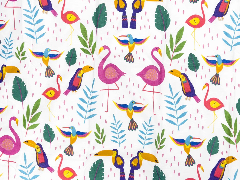 Pamut ágynemű kiságyba TROPICAL FLAMINGO fehér Ágyneműhuzat mérete: 45 x 65 cm | 90 x 135 cm
