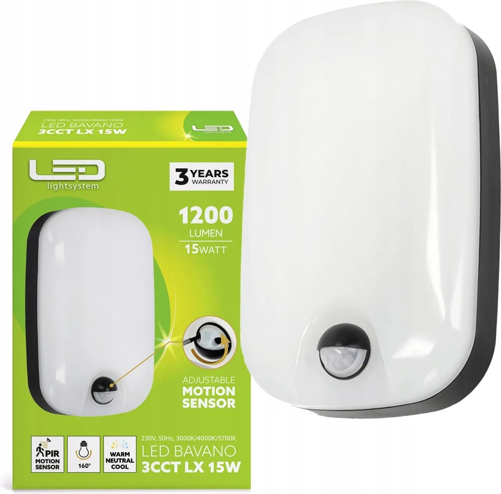 Homlokzati plafon 15W 3CCT Lámpa Mozgásérzékelő IP54 Lls