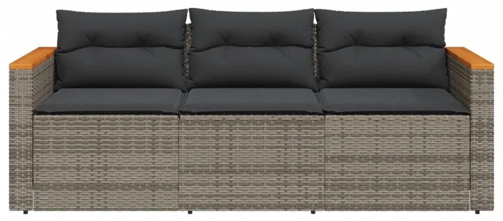 3 személyes szürke polyrattan kerti kanapé párnával